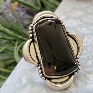 Black Stone Statement Ring, Sterling Silver Ring, 1.27 Inch Stone, Size 7.25